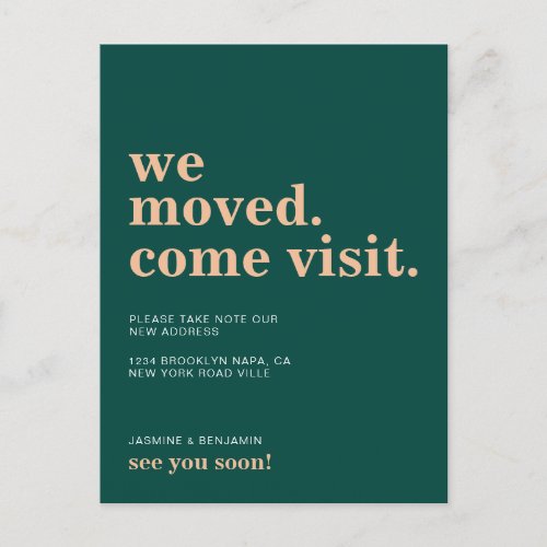 Weve Moved Come Visit Dark Green Moving Announcement Postcard