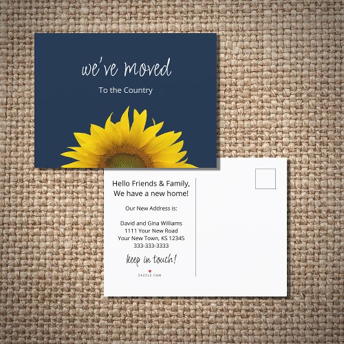 Weve Moved Country Sunflower Navy Blue  Announcement Postcard