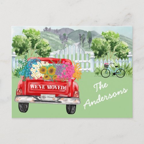 Weve Moved Countryside Fence Floral Budget Moving Announcement Postcard