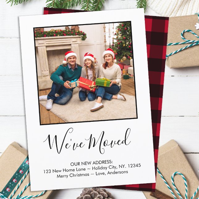 We've Moved Custom Photo Red Plaid Holiday Moving Announcement (Creator Uploaded)