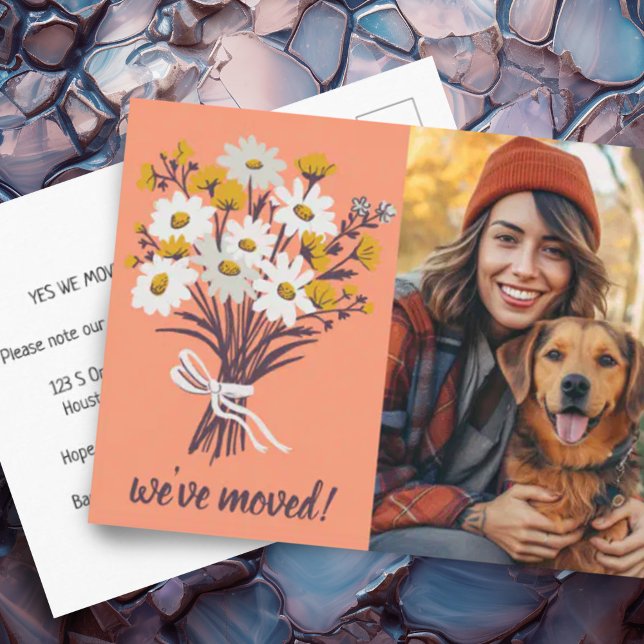 We've Moved CUSTOM PHOTO Wildflower Bouquet  Postcard (Customize this floral change of address postcard with your own photo - change colors, text, font. )