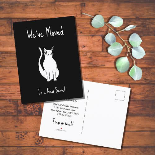 Weve Moved Cute Cat Black White Moving Announcement Postcard