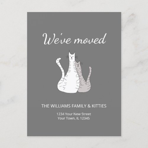 Weve Moved Cute Cats Elegant Gray Moving  Announcement Postcard
