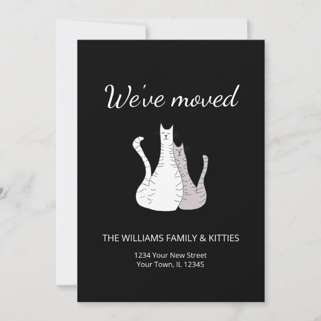 We've Moved Cute Cats Moving Black White Announcement (Front)