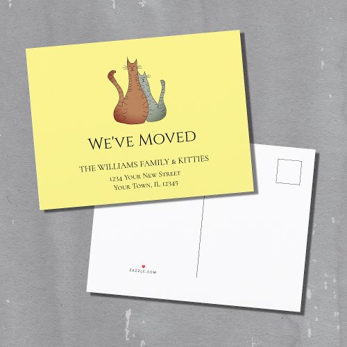 Weve Moved Cute Cats Moving Yellow Announcement Postcard