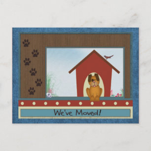 We've Moved Cute Doghouse and Paw Prints New Home Announcement Postcard