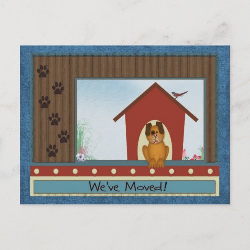 Weve Moved Cute Doghouse and Paw Prints New Home Announcement Postcard