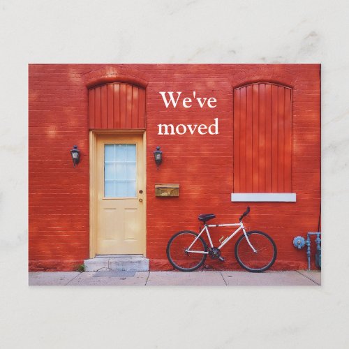 Weve Moved Cute Modern Red House Bicycle Announcement Postcard