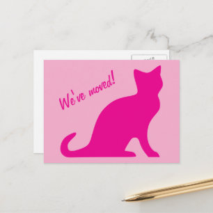 We've moved cute pink cat design postcards