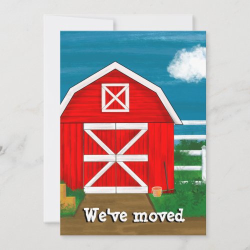 Weve Moved Cute Red Barn Drawing Personalized Announcement