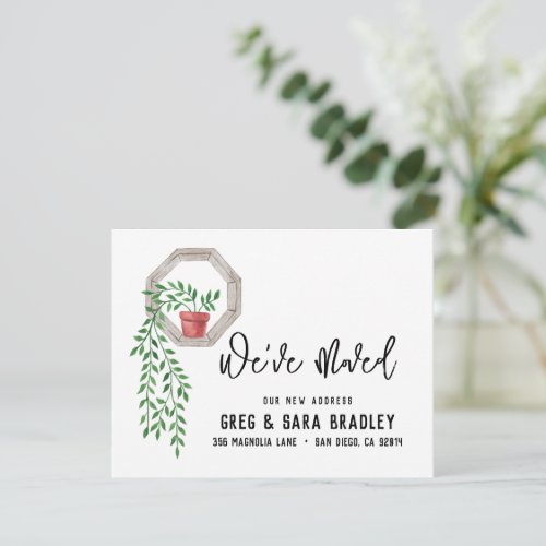 Weve Moved Cute Watercolor Plant New Address Card