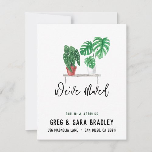 Weve Moved Cute Watercolor Plants New Address Card