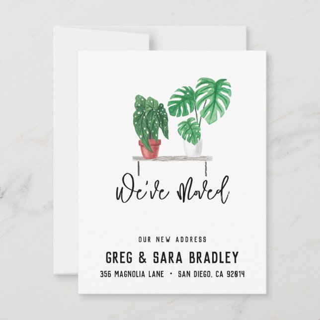 We've Moved Cute Watercolor Plants New Address  Card (Front)