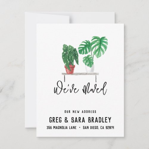 Weve Moved Cute Watercolor Plants New Address  Card