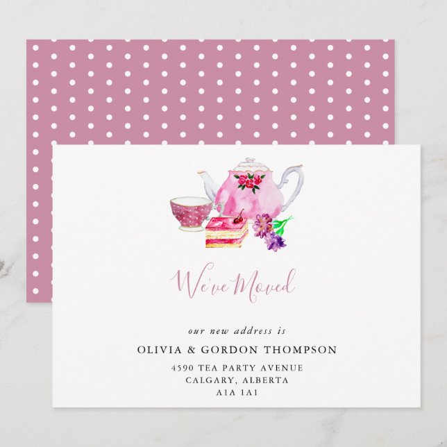 We've Moved Cute Watercolor Tea Set Simple Chic Announcement (Front/Back)