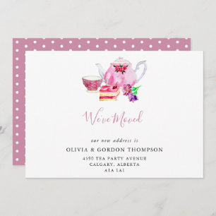 We've Moved Cute Watercolor Tea Set Simple Chic Announcement