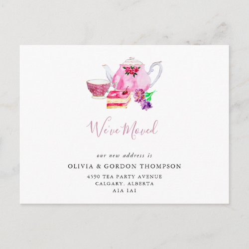Weve Moved Cute Watercolor Tea Set Simple Chic Postcard