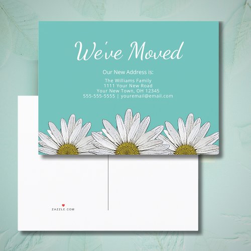 Weve Moved Daisies Trendy Teal Green New Home Announcement Postcard