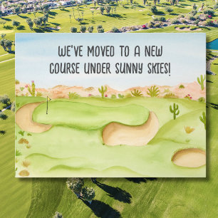 We've Moved Desert Golf Course Watercolor Postcard