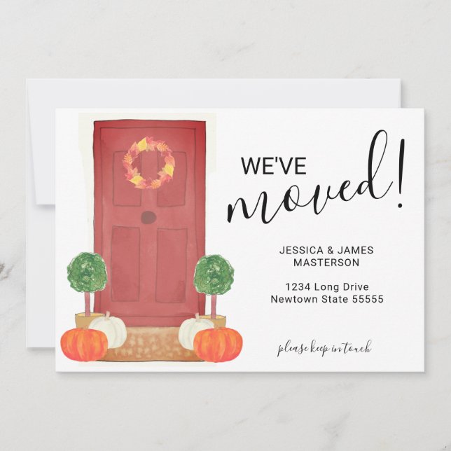 We've Moved Door Pumpkin Moving Announcement Card (Front)