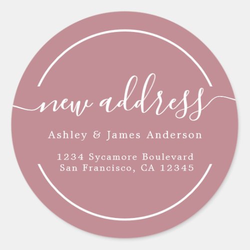 Weve Moved Dusty Rose New Address Classic Round Sticker