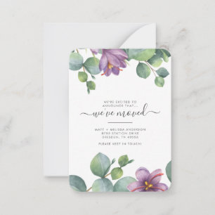 We've Moved Eucalyptus Green Purple Foliage Moving Note Card