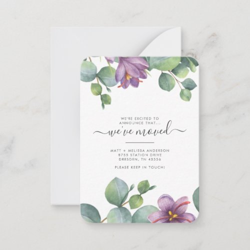 Weve Moved Eucalyptus Green Purple Foliage Moving Note Card