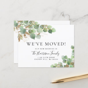 We've Moved Eucalyptus Greenery Watercolor Moving Announcement Postcard