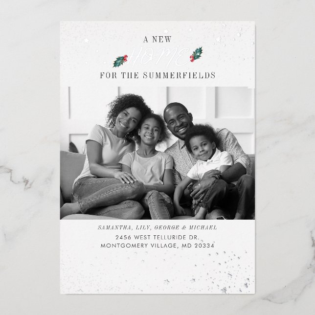 We've Moved Family Christmas Holidays Moving Foil Holiday Card (Front)