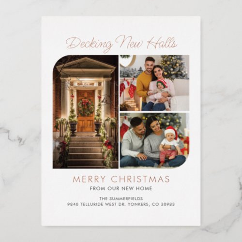 Weve Moved Family Christmas Moving Rose Gold Foil Holiday Postcard