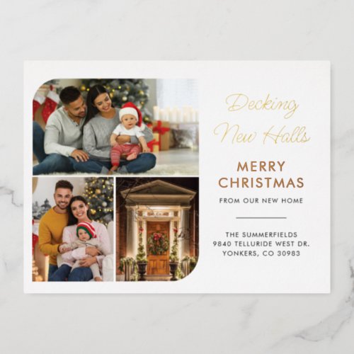 Weve Moved Family Christmas Photos Moving Gold Foil Holiday Postcard