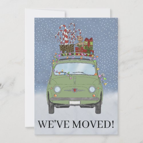 Weve Moved Fiat 500 car with Christmas gifts Invitation