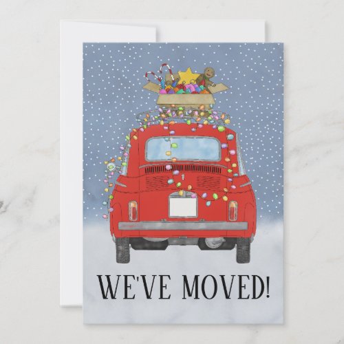 Weve Moved Fiat 500 car with Christmas Lights Invitation