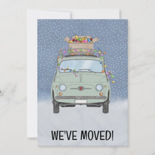 Weve Moved Fiat 500 car with Christmas Lights Invitation