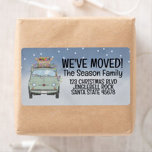 We've Moved Fiat 500 Christmas String Lights Label (Insitu)