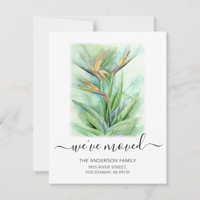 We've Moved Floral Bird Of Paradise Name Moving Announcement (Front)