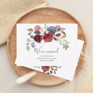 We've Moved Floral Burgundy Moving Announcement