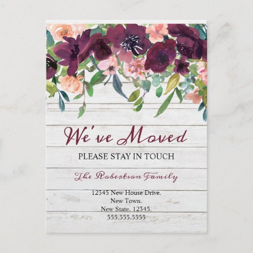 Weve Moved Floral Change of Address New Home Postcard