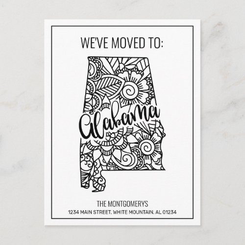 Weve Moved Floral Mandala Alabama State New Home Announcement Postcard