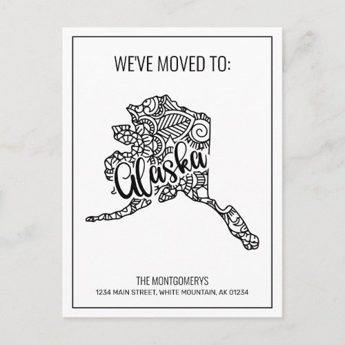 Weve Moved Floral Mandala Alaska State New Home Announcement Postcard