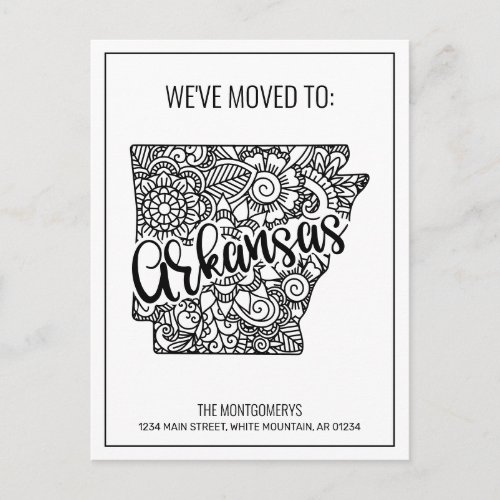 Weve Moved Floral Mandala Arkansas State New Home Announcement Postcard