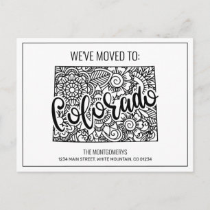 We've Moved Floral Mandala Colorado State Announcement Postcard