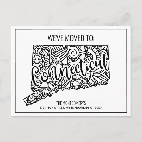 Weve Moved Floral Mandala Connecticut State Announcement Postcard