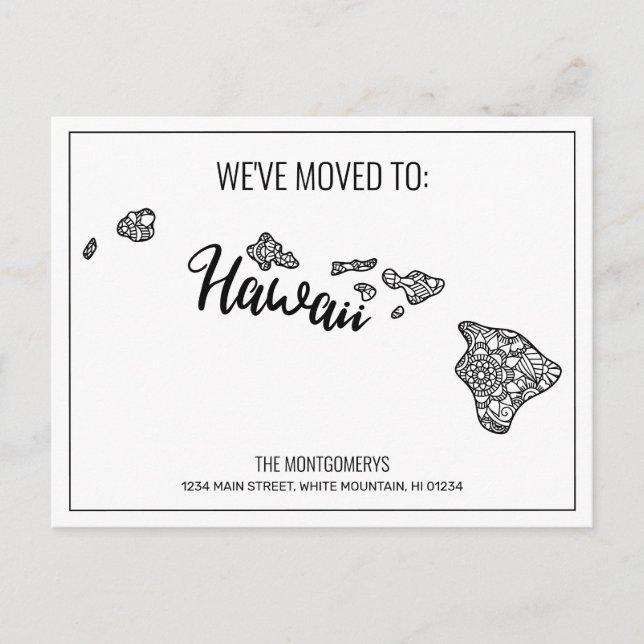 We've Moved Floral Mandala Hawaii State Announcement Postcard (Front)