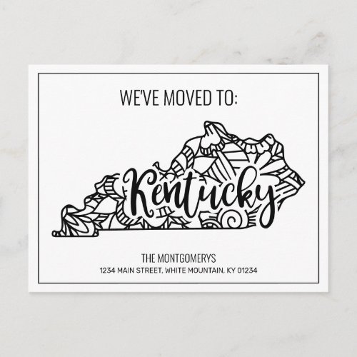 Weve Moved Floral Mandala Kentucky State Announcement Postcard