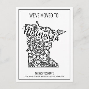 We've Moved Floral Mandala Minnesota State Announcement Postcard
