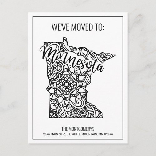 Weve Moved Floral Mandala Minnesota State Announcement Postcard
