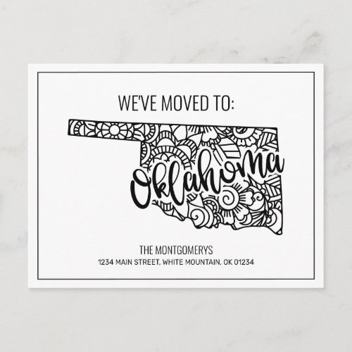 Weve Moved Floral Mandala Oklahoma State Announcement Postcard