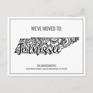We've Moved Floral Mandala Tennessee State Announcement Postcard