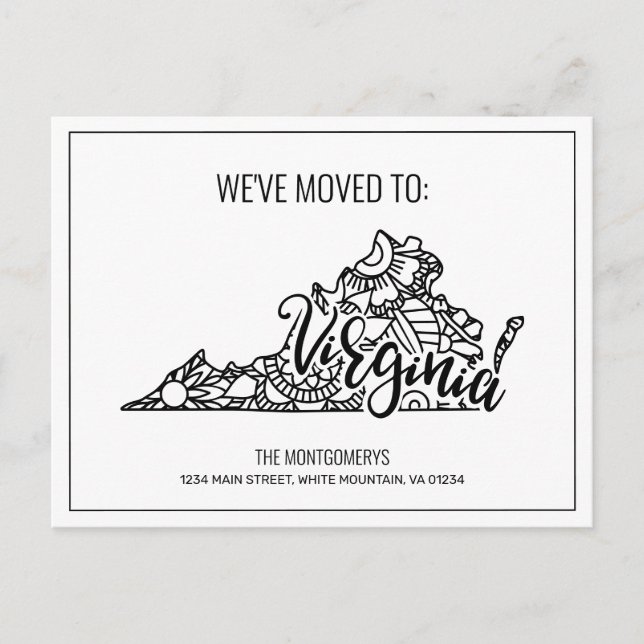 We've Moved Floral Mandala Virginia State Announcement Postcard (Front)